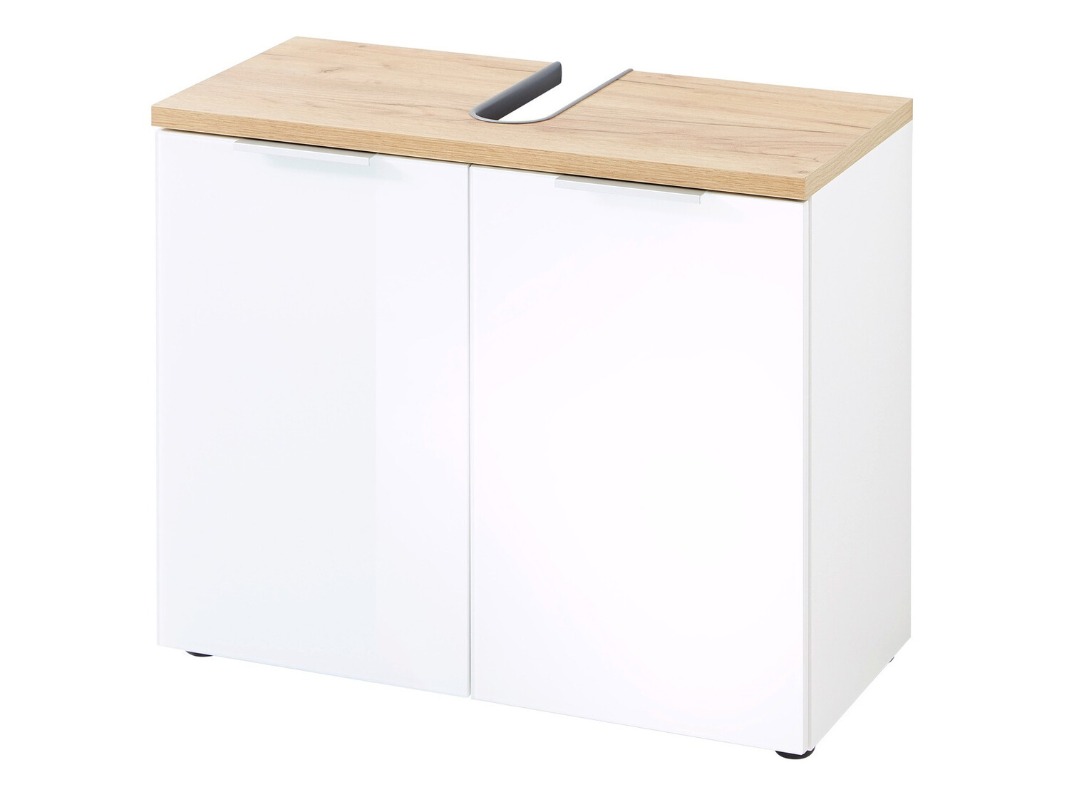 Vannitoa põrandakapp kraanikausile Levciro 102 (Läikiv valge + Navarra tamm)