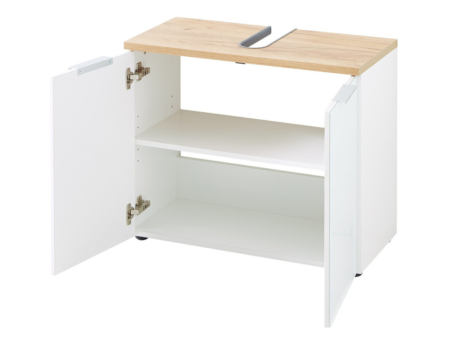 Vannitoa põrandakapp kraanikausile Levciro 102 (Läikiv valge + Navarra tamm)