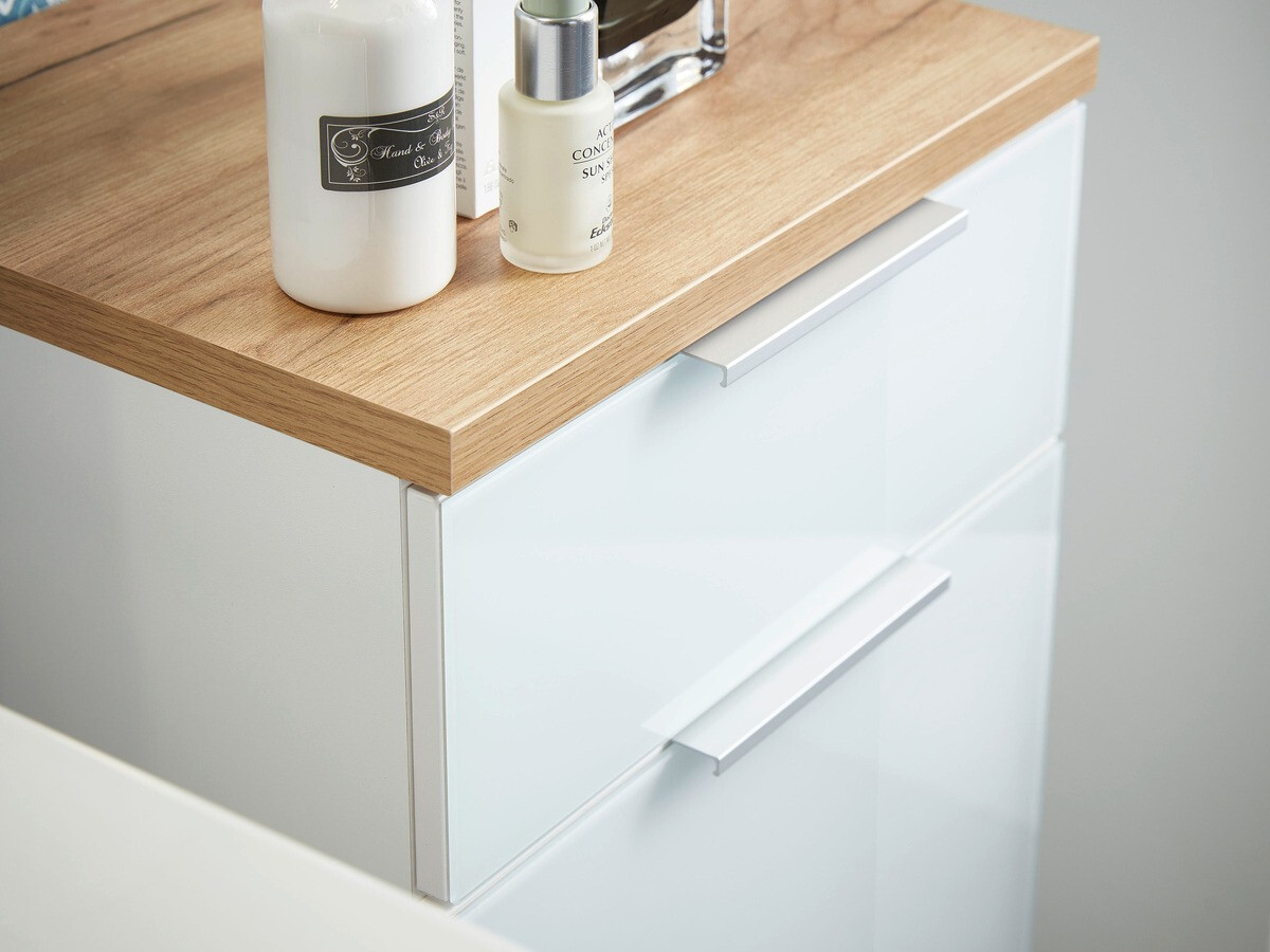 Vannitoa põrandakapp kraanikausile Levciro 102 (Läikiv valge + Navarra tamm)