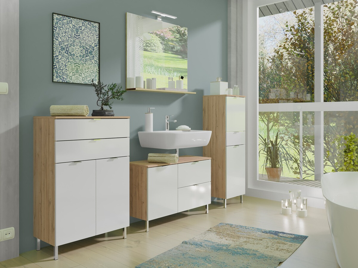 Vannitoa põrandakapp Lomcamo 102 (Läikiv valge + Grandson tamm)