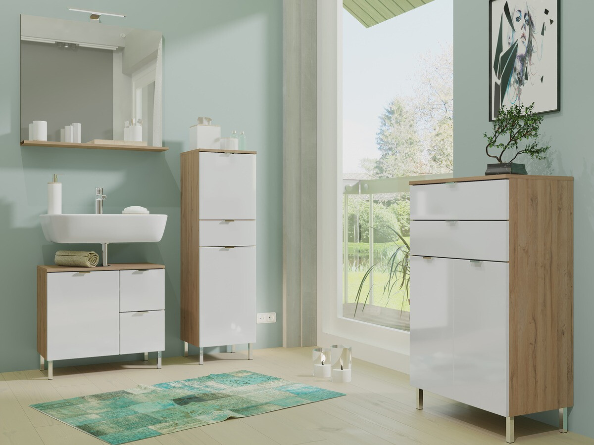 Vannitoa põrandakapp Lomcamo 102 (Läikiv valge + Grandson tamm)