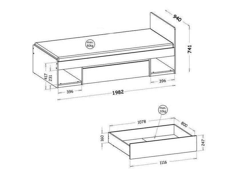 Voodi Evaropha 108 (Valge)