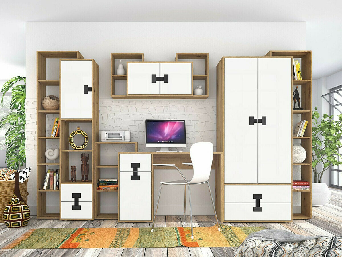 Kodukontori komplekt Florevi 104 (Matt valge + Artisan tamm)