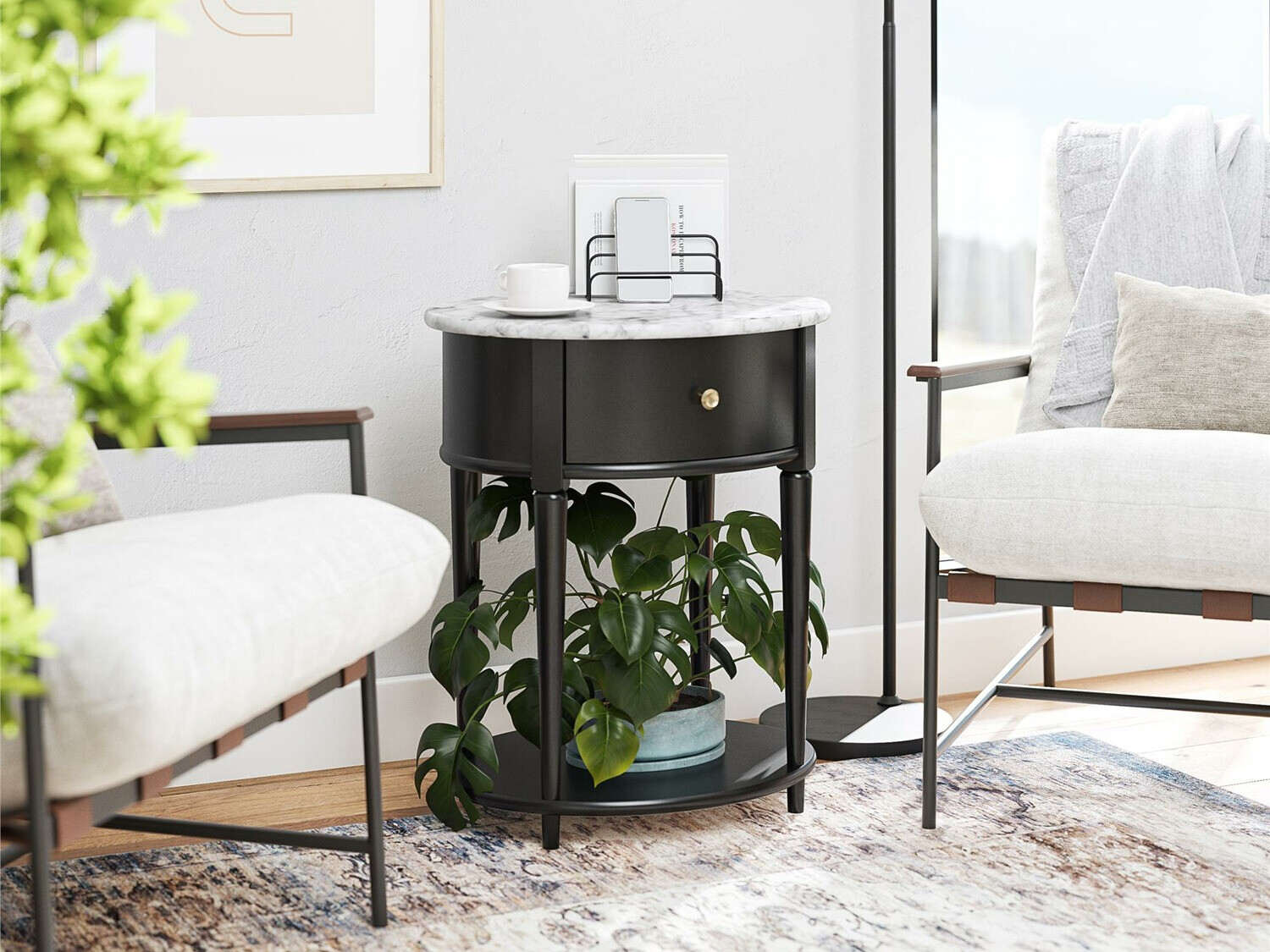 Külglaud Tulsa 233 (Must + Valge marmor)