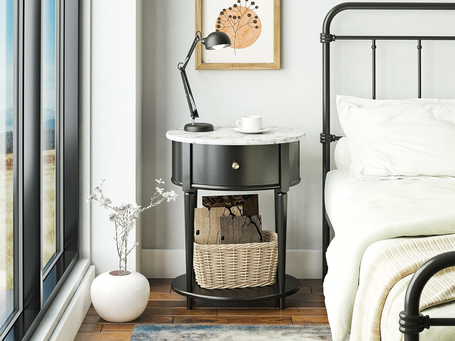 Külglaud Tulsa 233 (Must + Valge marmor)