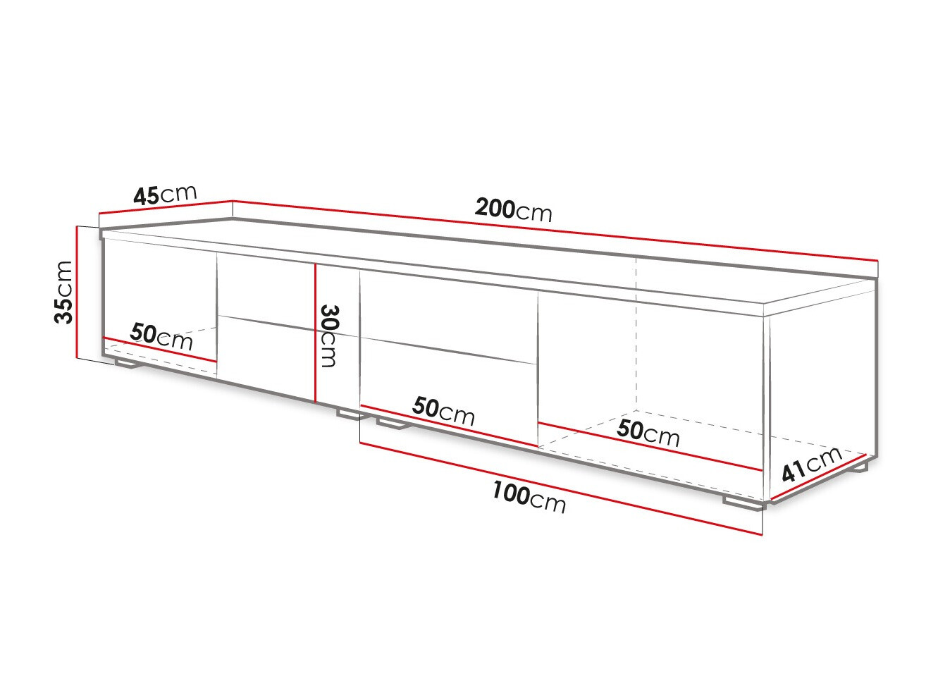 TV-alus Nashville 129 (Valge + Läikiv hall)