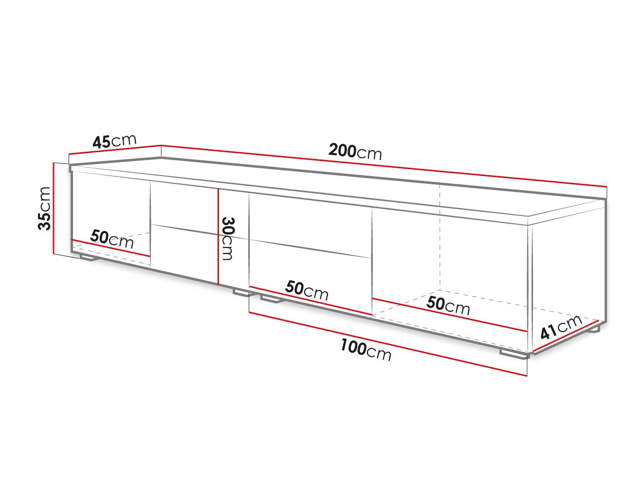 TV-alus Nashville 129 (Valge + Läikiv must)