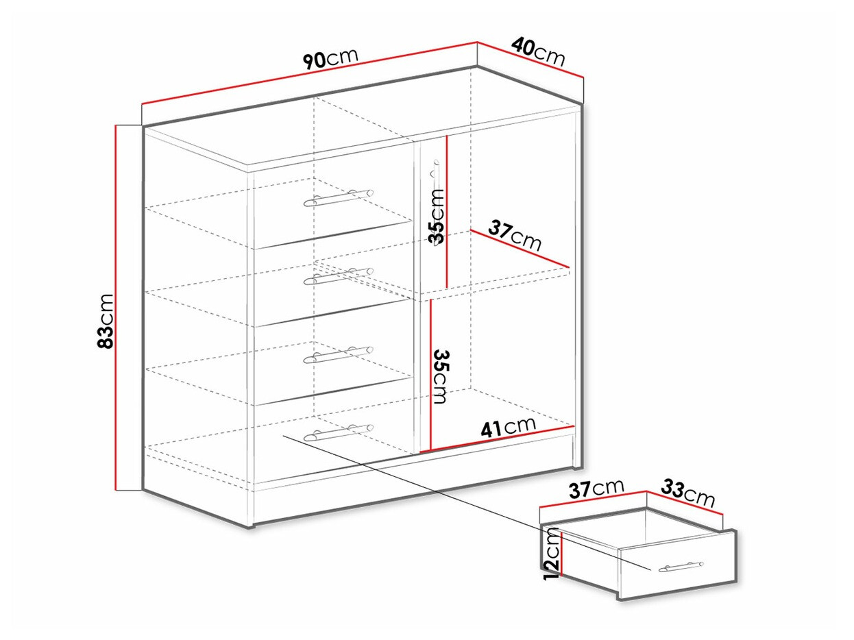 Kummut Cavmero 108 (Sonoma tamm + Valge)