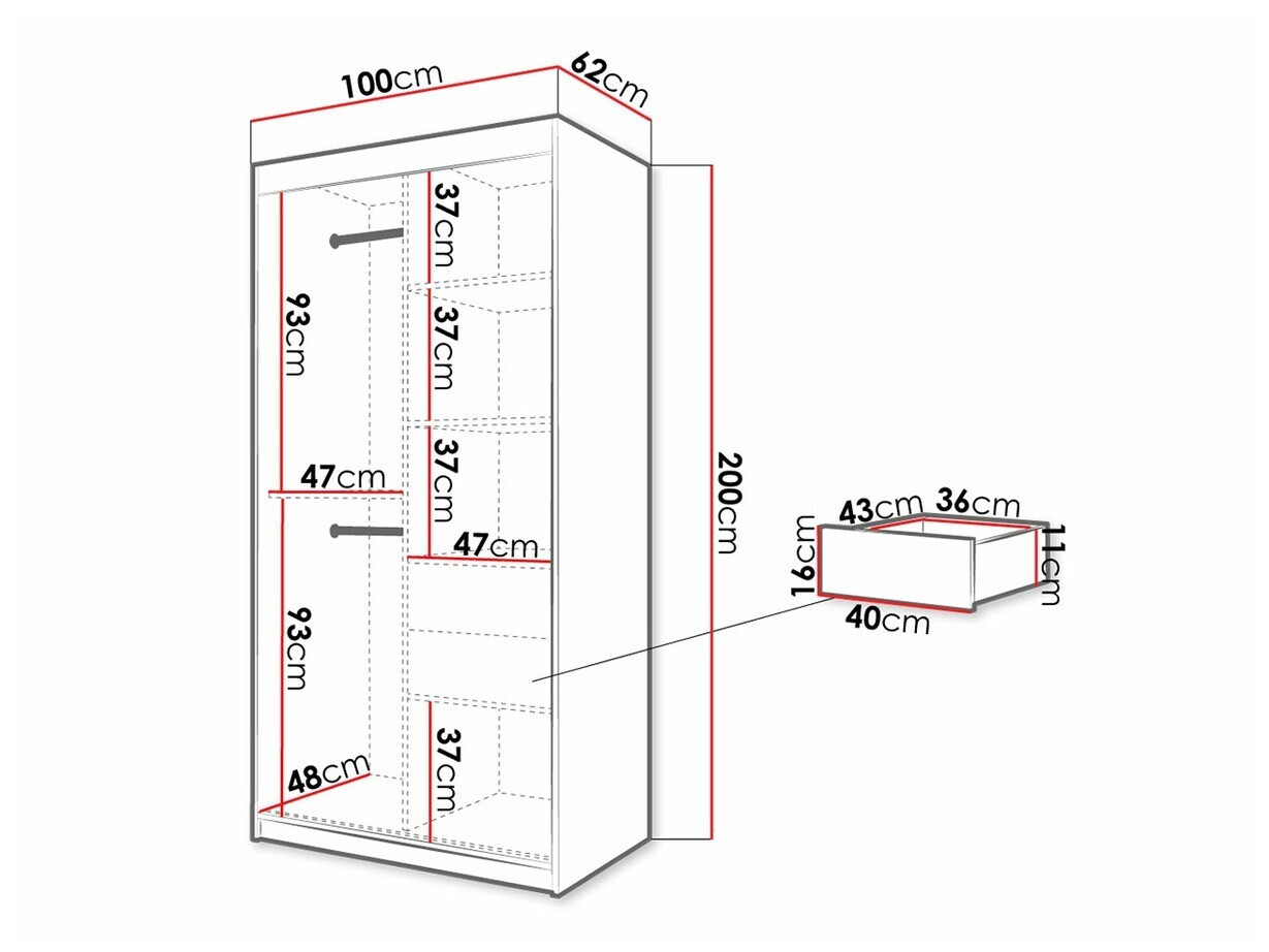 Riidekapp Hartford 307 (Valge + Must)
