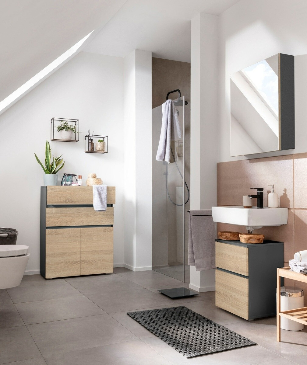 Vannitoa põrandakapp kraanikausile Soncamu 103 (Antratsiit + Tamm)