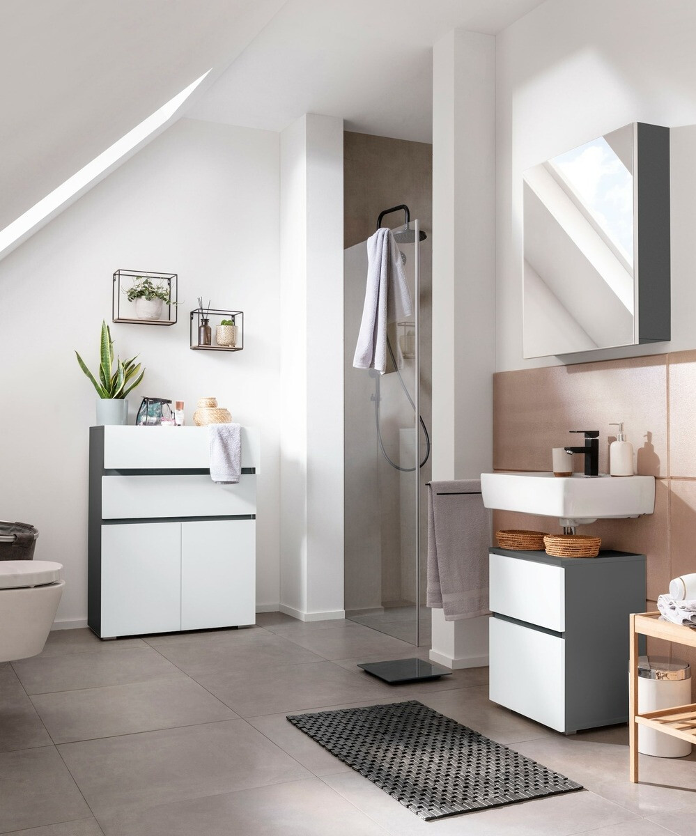 Vannitoa põrandakapp kraanikausile Soncamu 103 (Valge + Antratsiit)