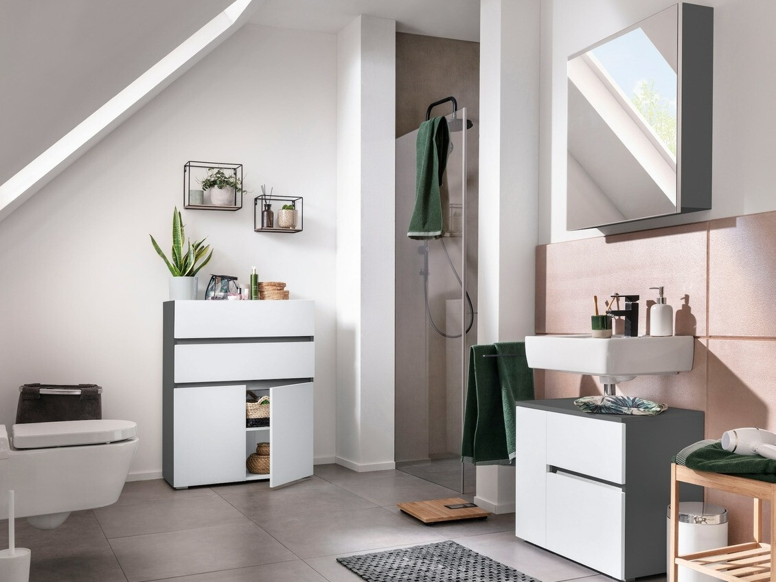 Vannitoa põrandakapp kraanikausile Soncamu 108 (Valge + Antratsiit)