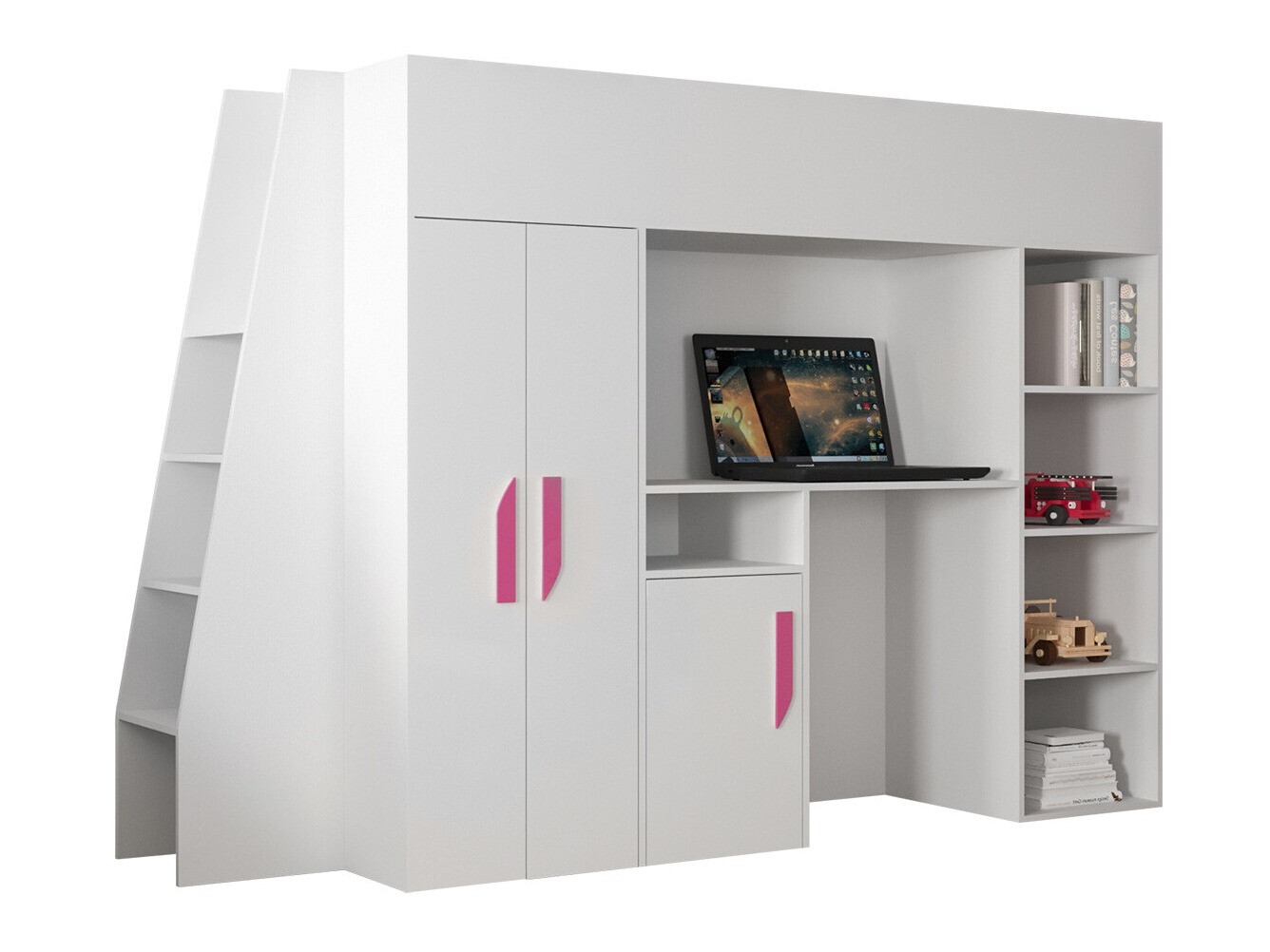 Kõrge voodi Hartford 355 (Valge + Läikiv valge + Roosikarva)