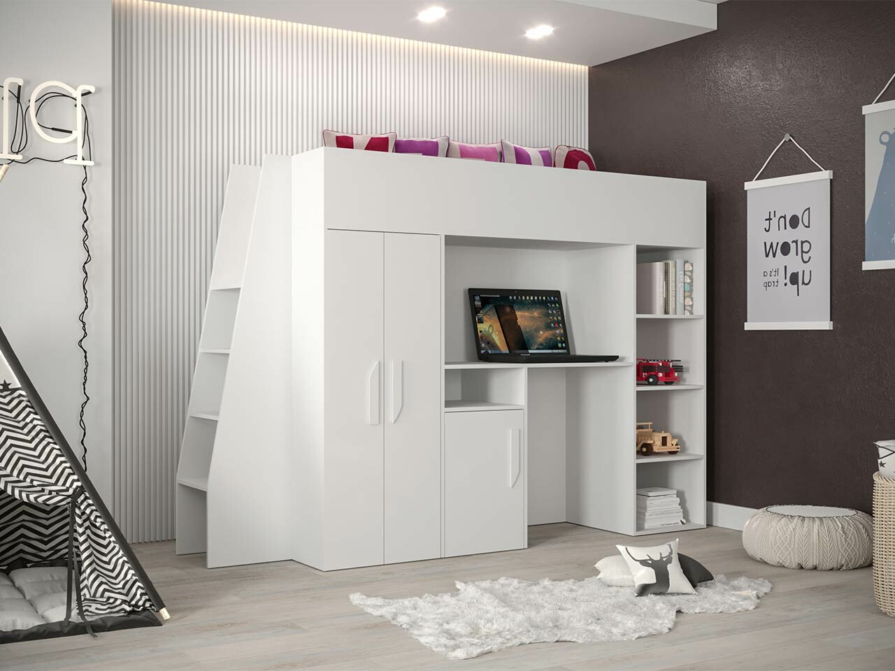 Kõrge voodi Hartford 355 (Valge + Läikiv valge)