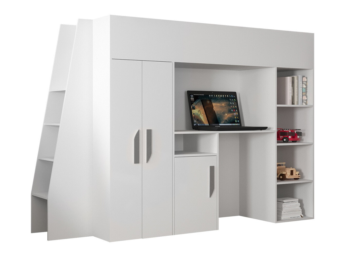 Kõrge voodi Hartford 355 (Valge + Läikiv valge + Hall)