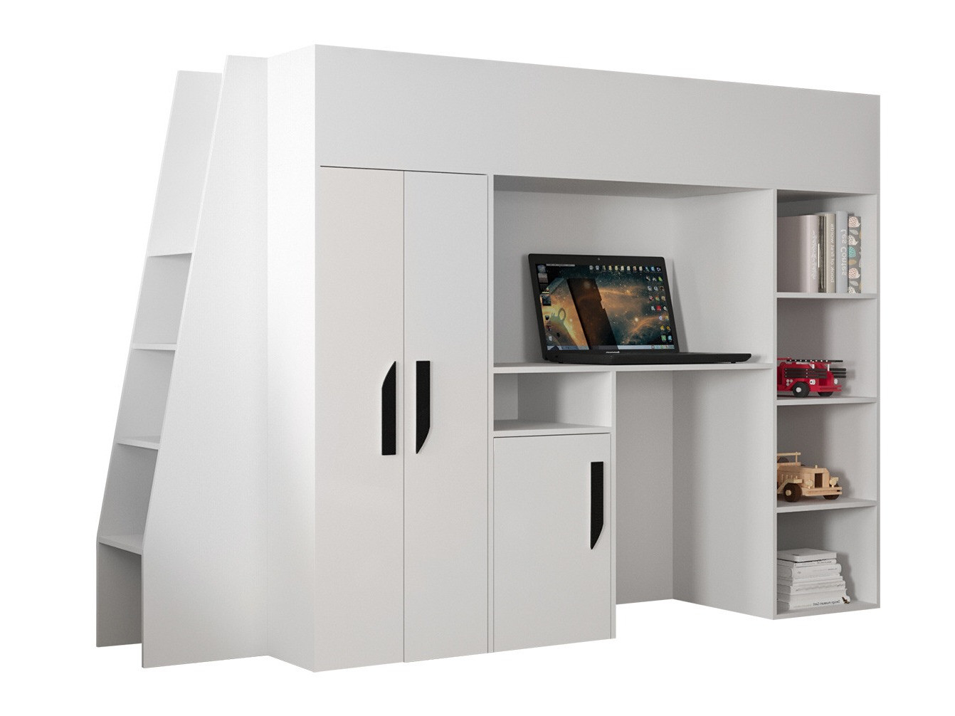 Kõrge voodi Hartford 355 (Valge + Läikiv valge + Must)