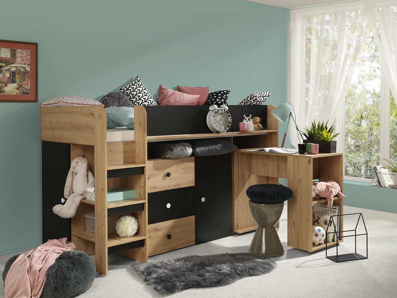 Kõrge voodi Hartford 359 (Artisan tamm + Must)