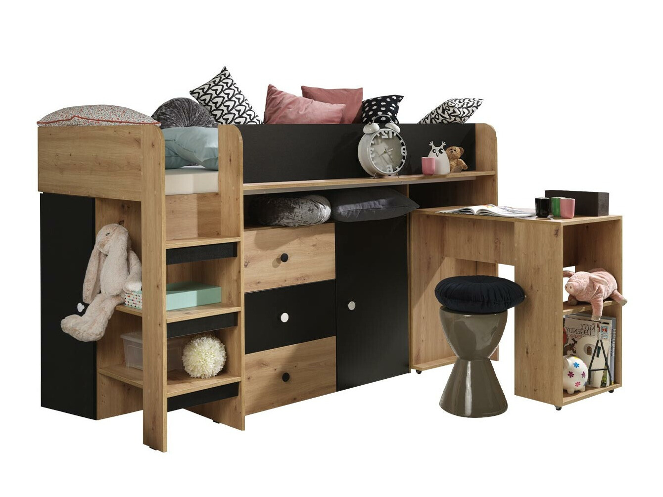 Kõrge voodi Hartford 359 (Artisan tamm + Must)