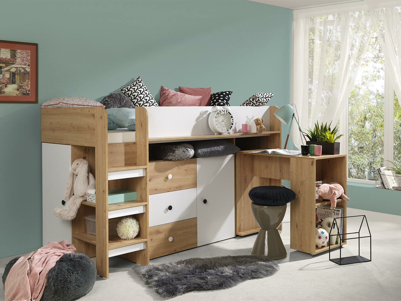 Kõrge voodi Hartford 359 (Artisan tamm + Valge)