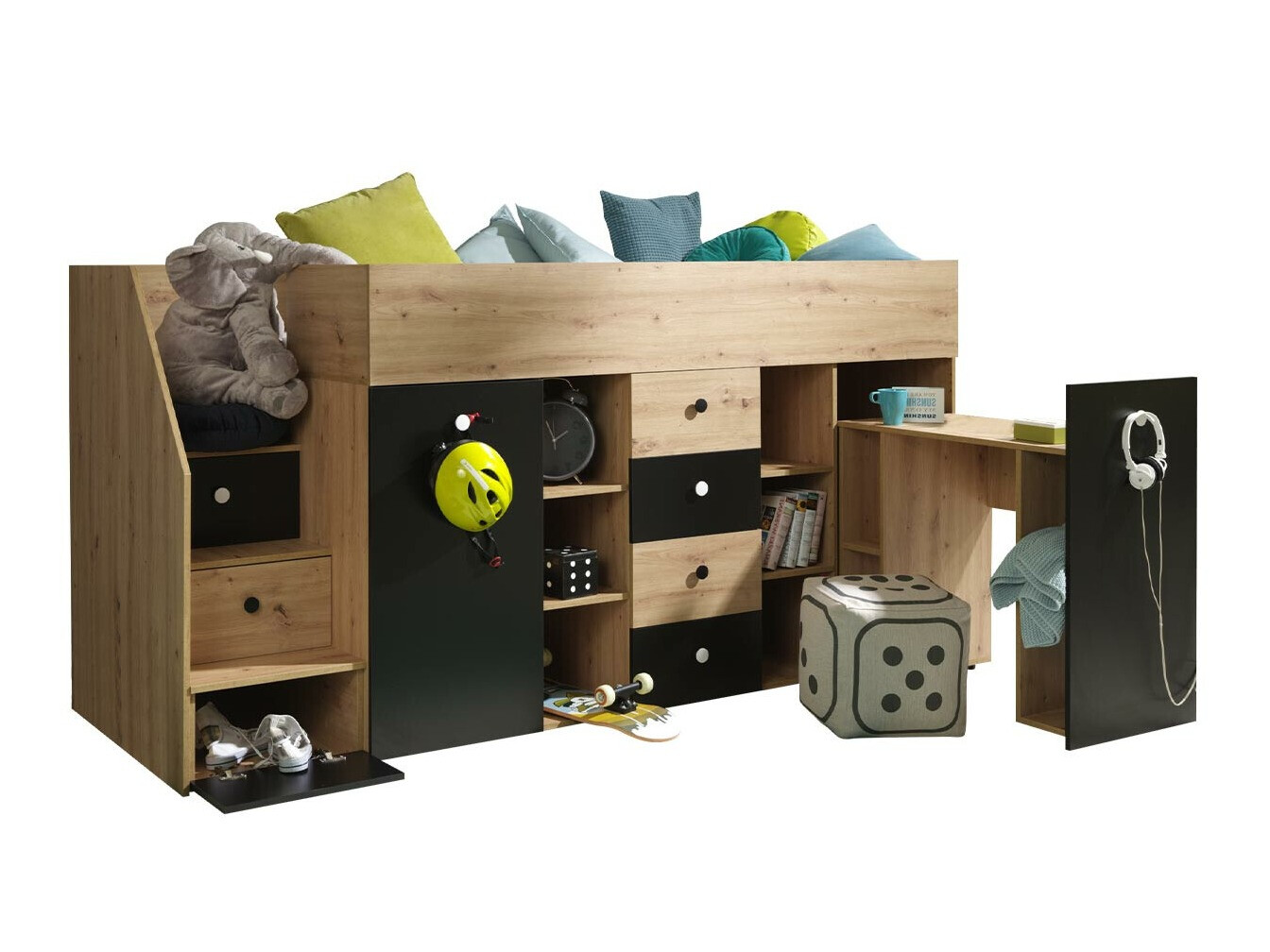 Kõrge voodi Hartford 361 (Artisan tamm + Must)