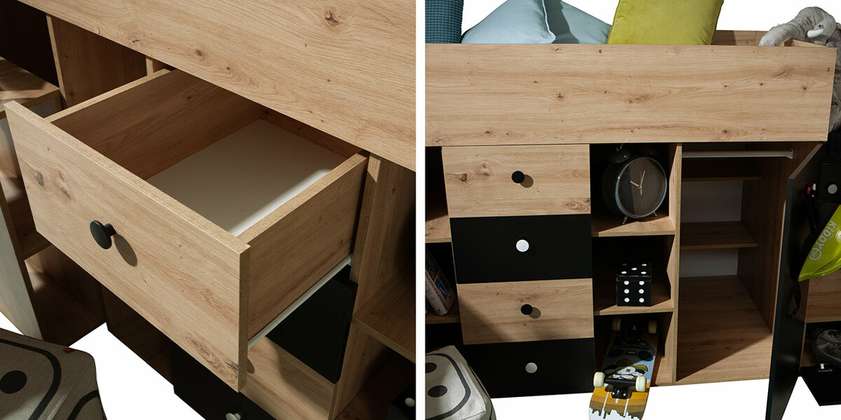 Kõrge voodi Hartford 361 (Artisan tamm + Must)