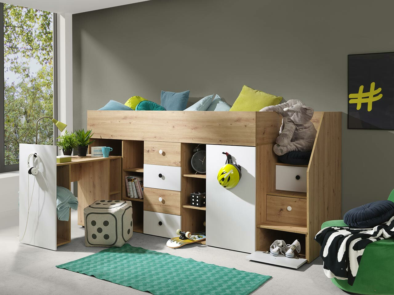 Kõrge voodi Hartford 361 (Artisan tamm + Valge)