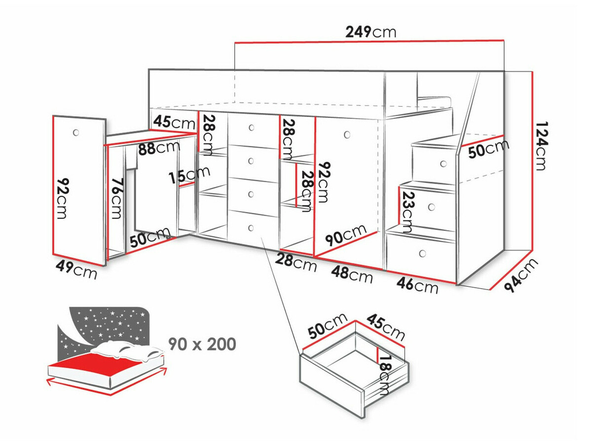 Kõrge voodi Hartford 361 (Artisan tamm + Valge)