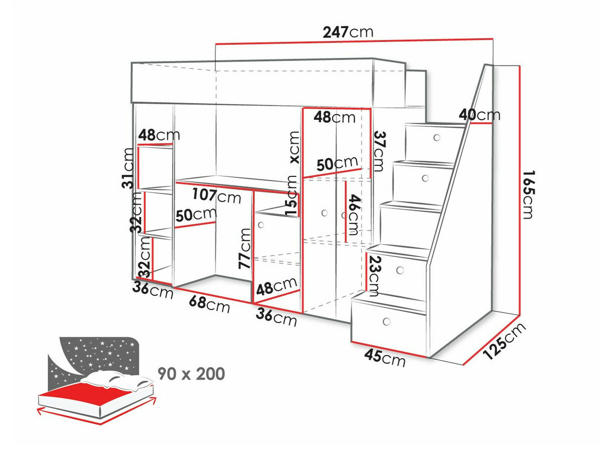 Kõrge voodi Hartford 362 (Artisan tamm + Valge)