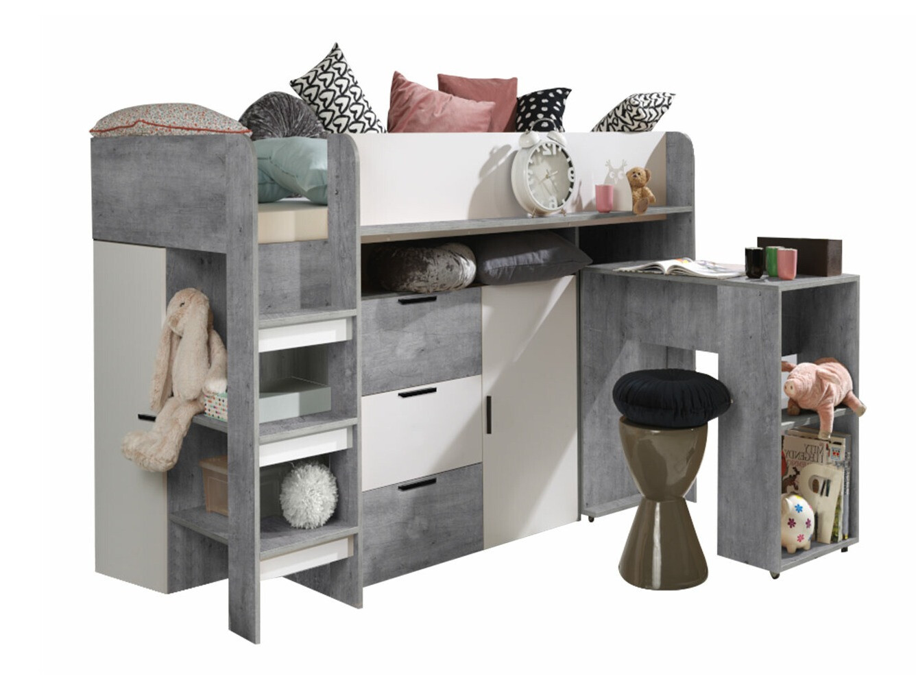 Kõrge voodi Hartford 363 (Betoon + Valge)