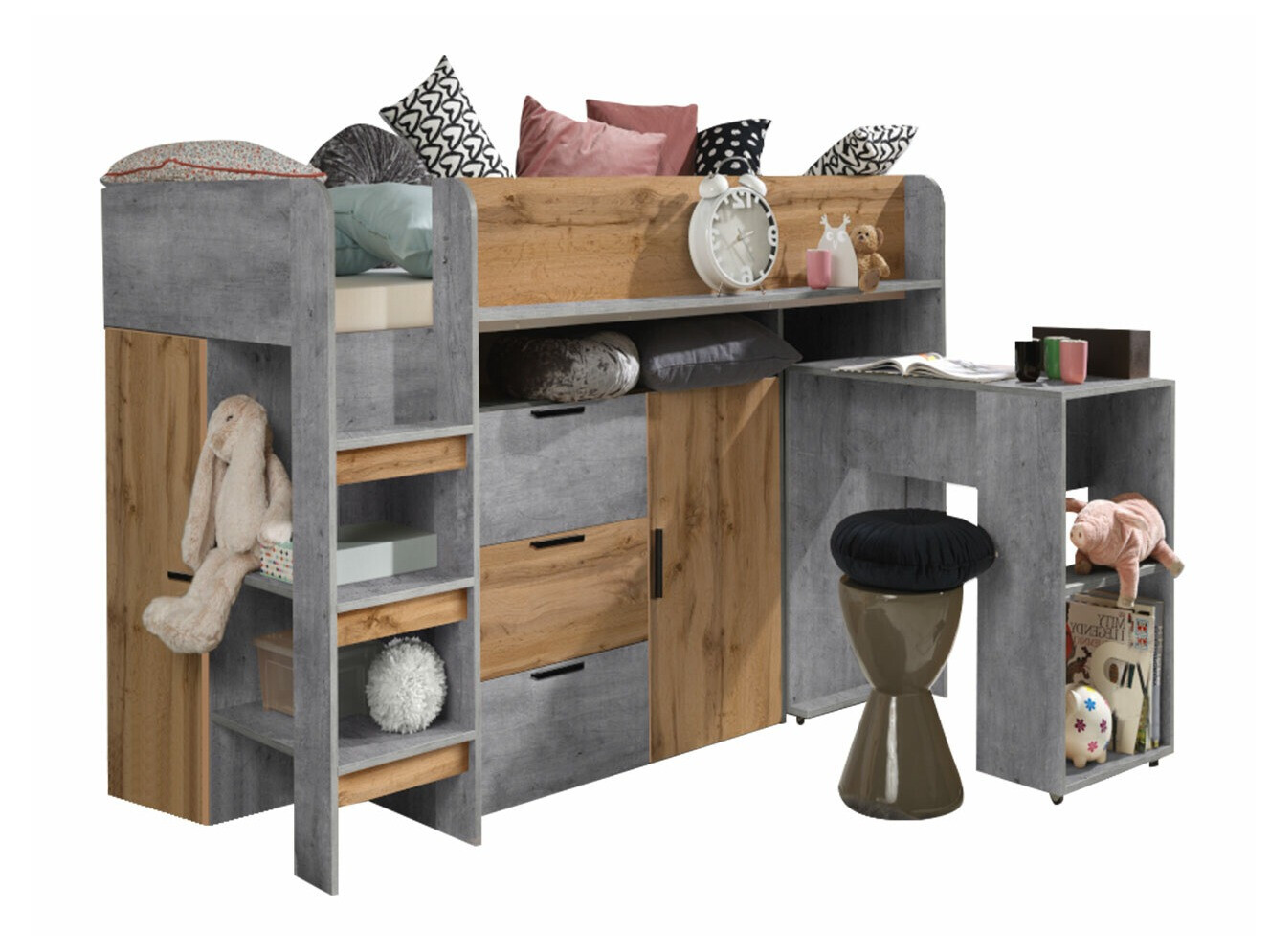 Kõrge voodi Hartford 363 (Betoon + Wotani tamm)