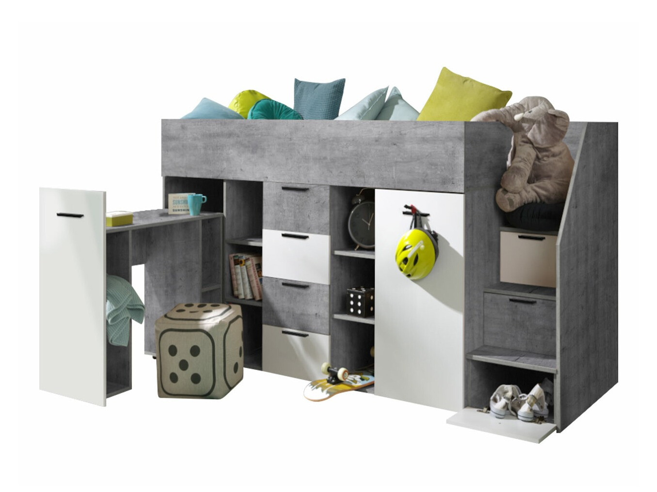 Kõrge voodi Hartford 364 (Betoon + Valge)