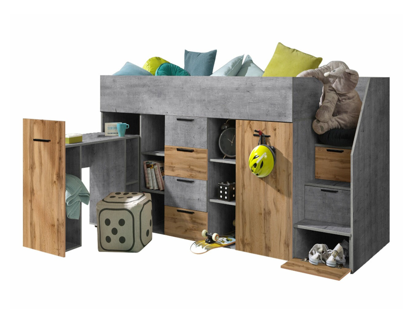 Kõrge voodi Hartford 364 (Betoon + Wotani tamm)