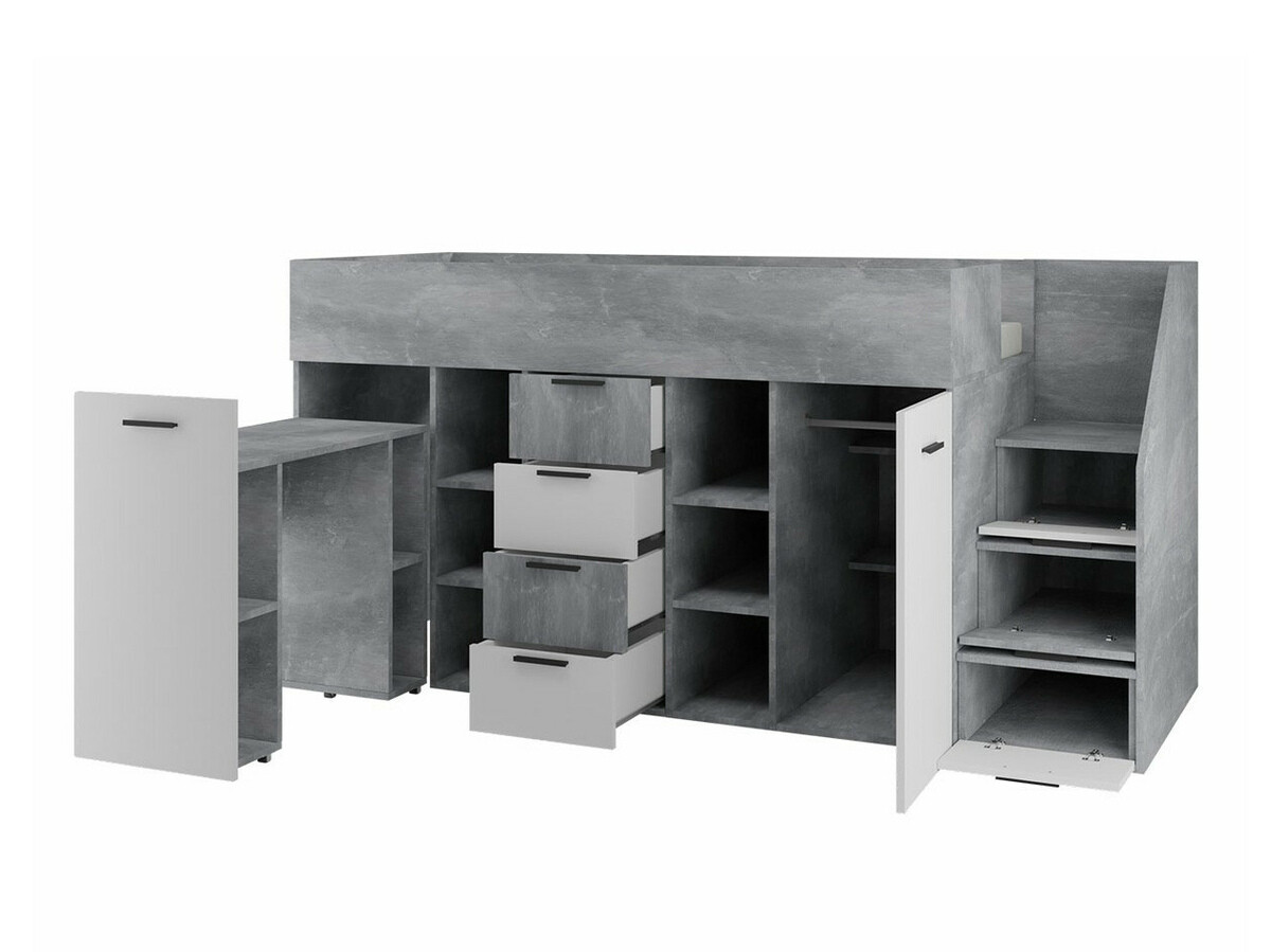 Kõrge voodi Hartford 364 (Betoon + Wotani tamm)