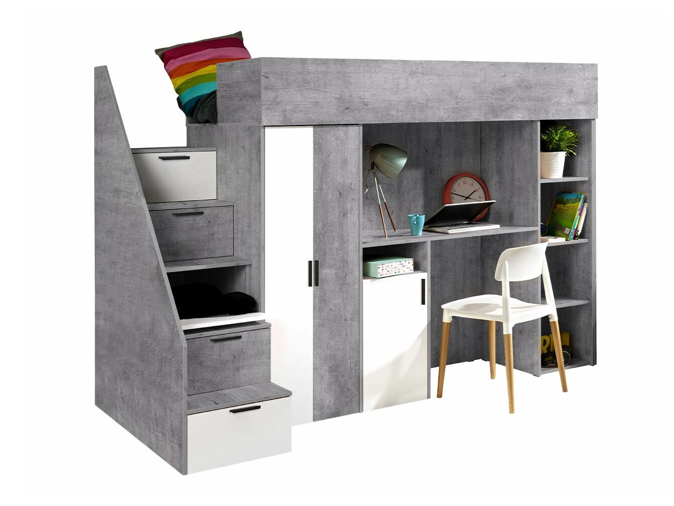 Kõrge voodi Hartford 365 (Betoon + Valge)