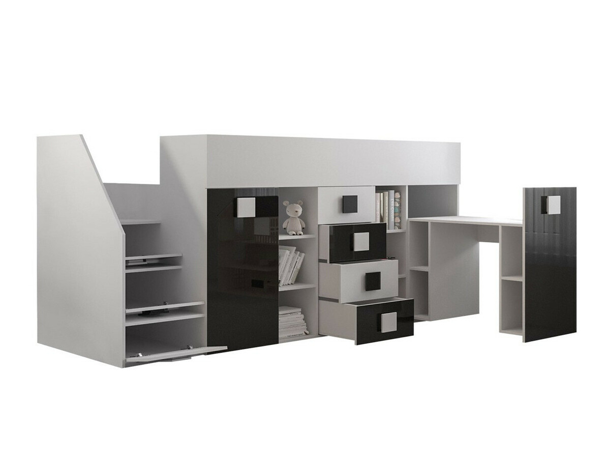 Kõrge voodi Hartford 366 (Valge + Läikiv hall + Läikiv valge)