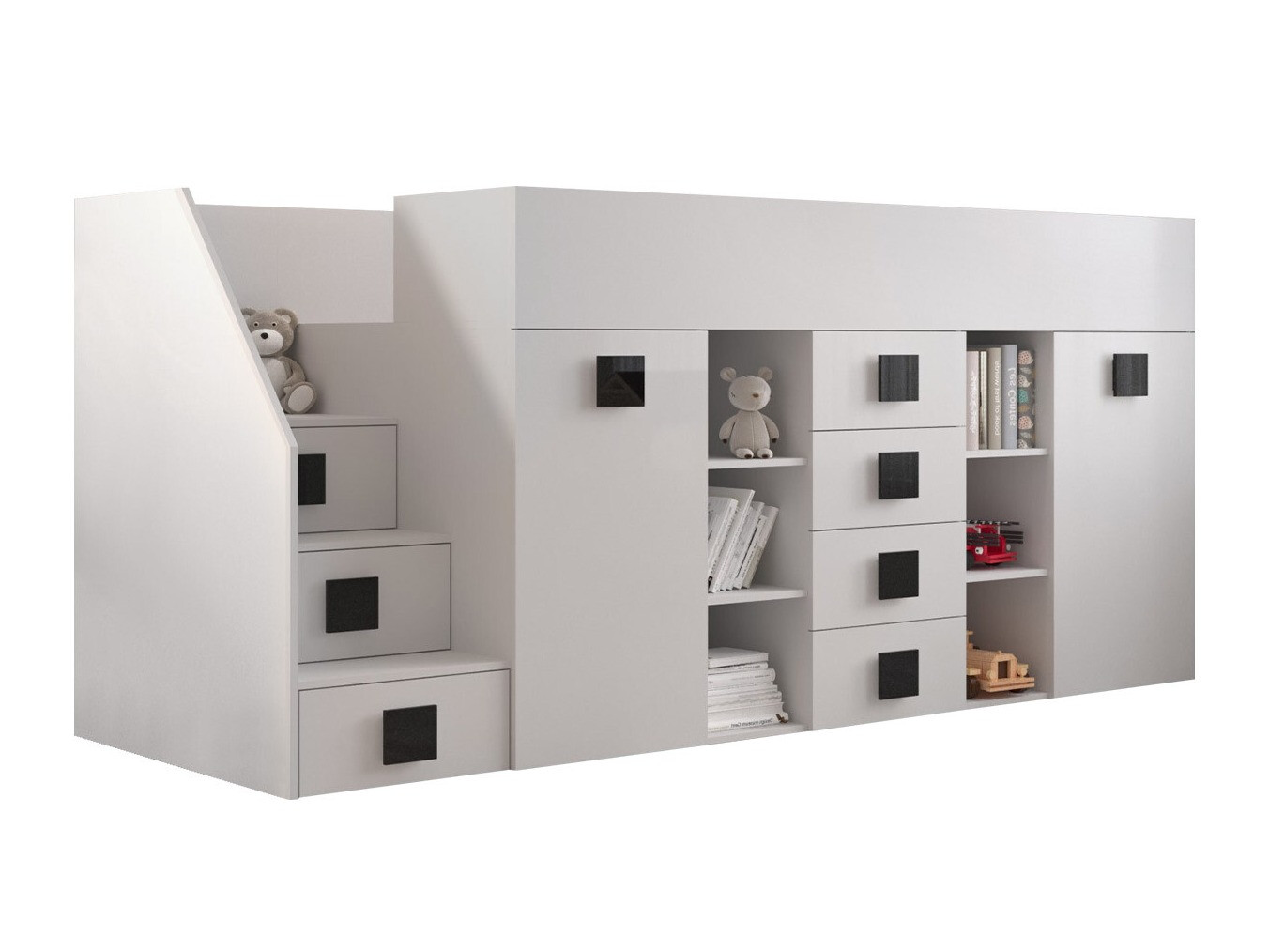 Kõrge voodi Hartford 366 (Valge + Läikiv valge + Must)