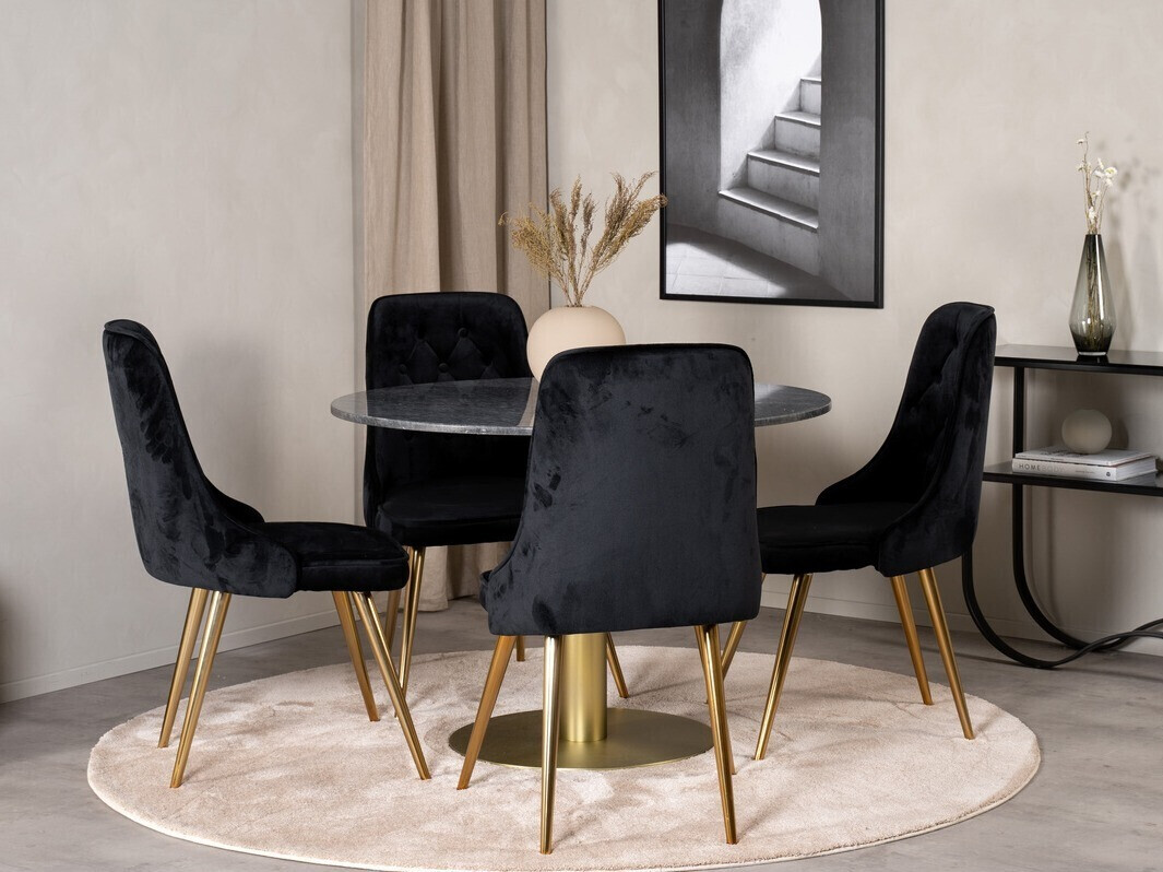 Söögitoakomplekt Dallas 370 (Must + Kuldne)