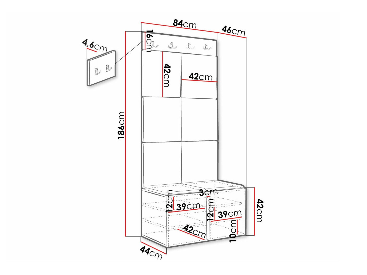 Esikukomplekt Hartford 375 (Must)