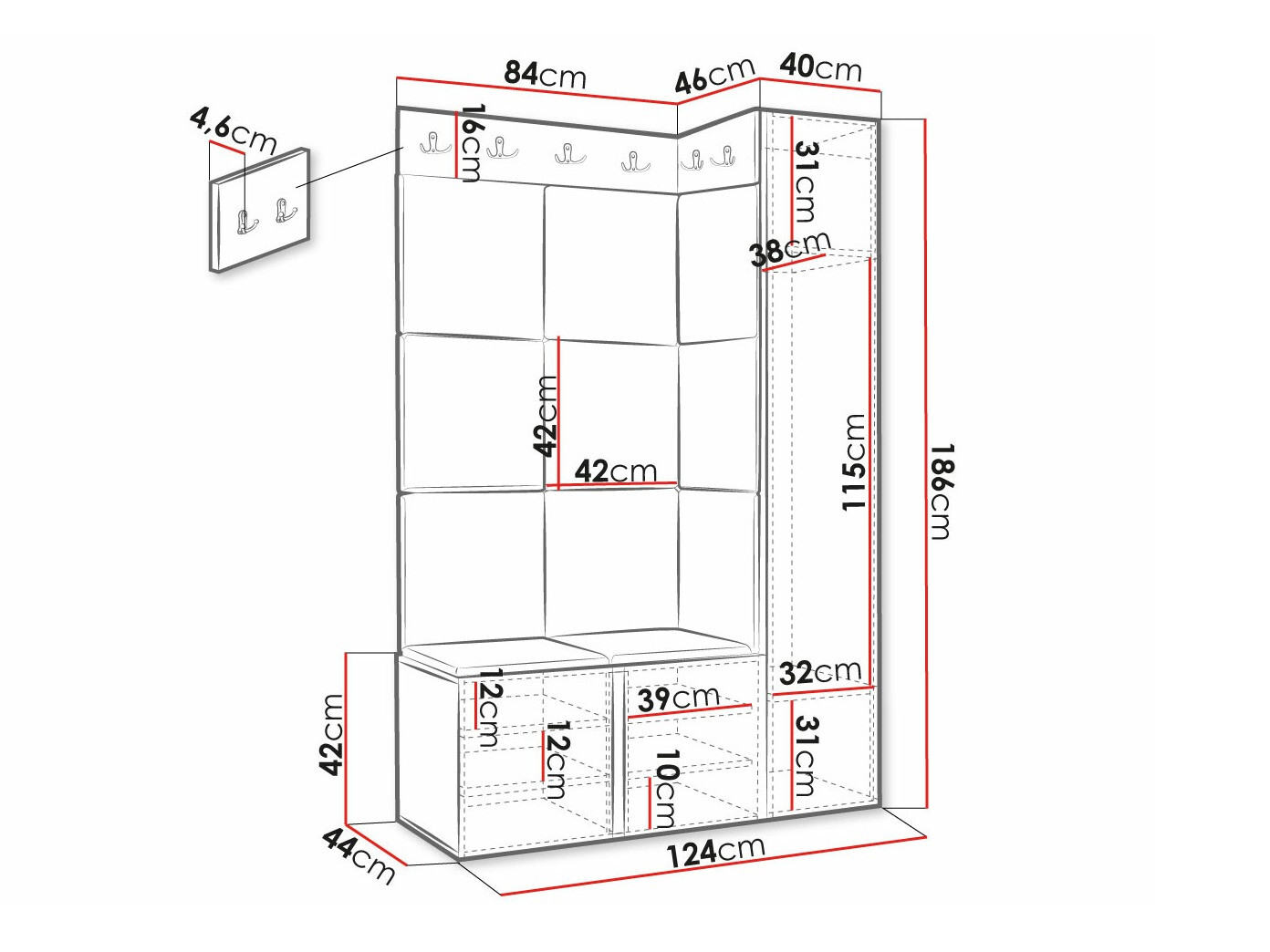 Esikukomplekt Hartford 385 (Must)