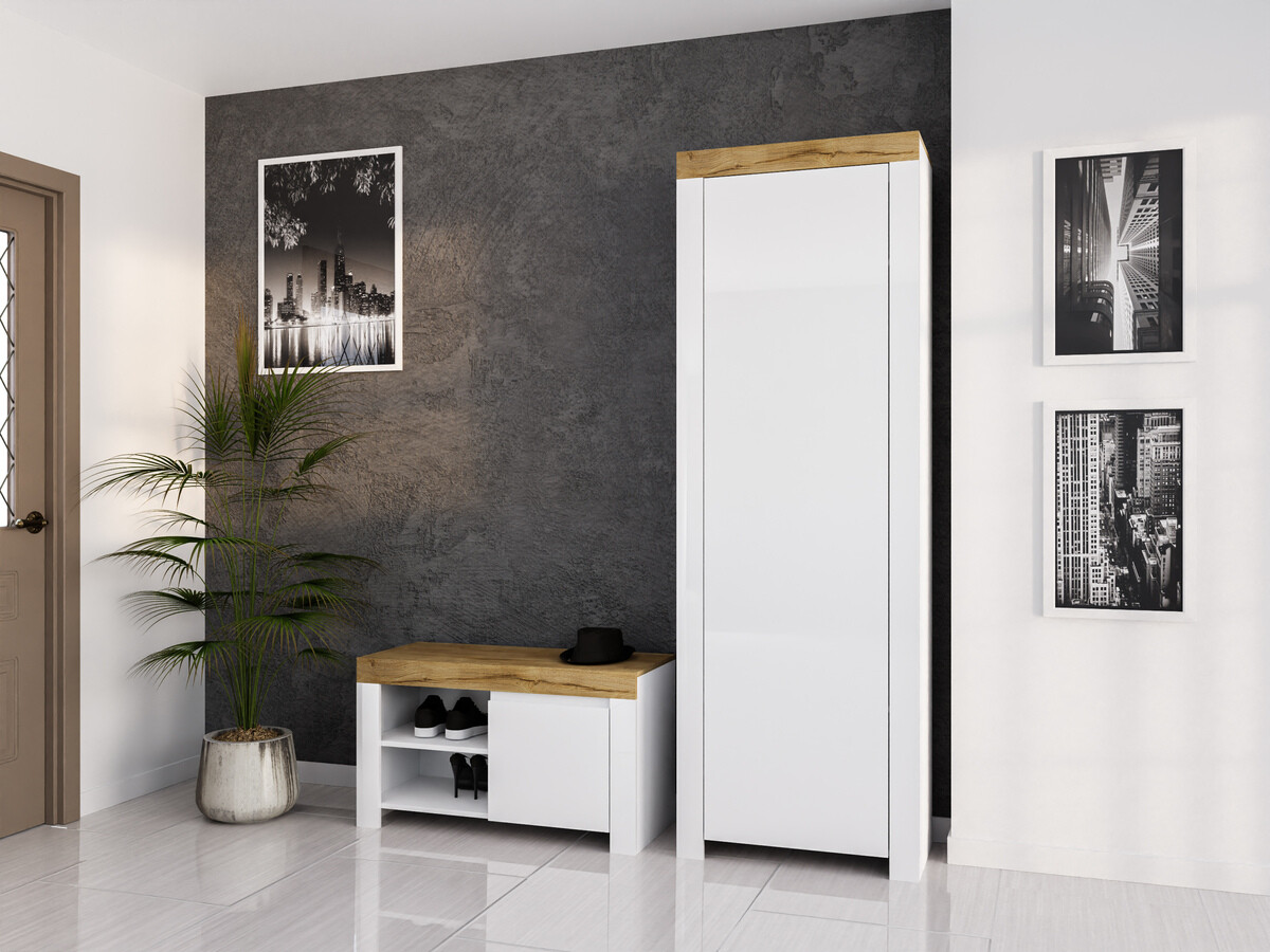 Riidekapp Sonsoru 117 (Valge + Läikiv valge + Wotani tamm)