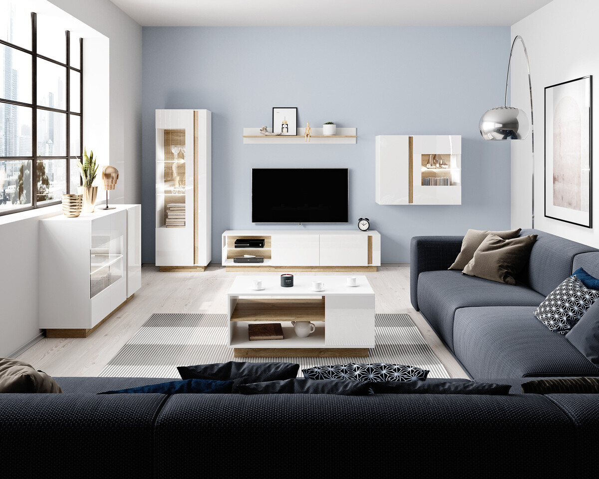 TV-alus Novbela 108 (Valge + Läikiv valge + Grandson tamm)