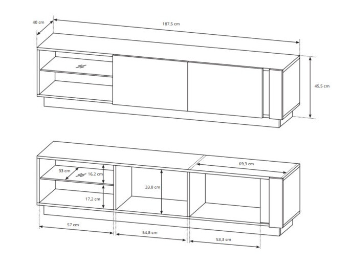 TV-alus Novbela 108 (Valge + Läikiv valge + Grandson tamm)