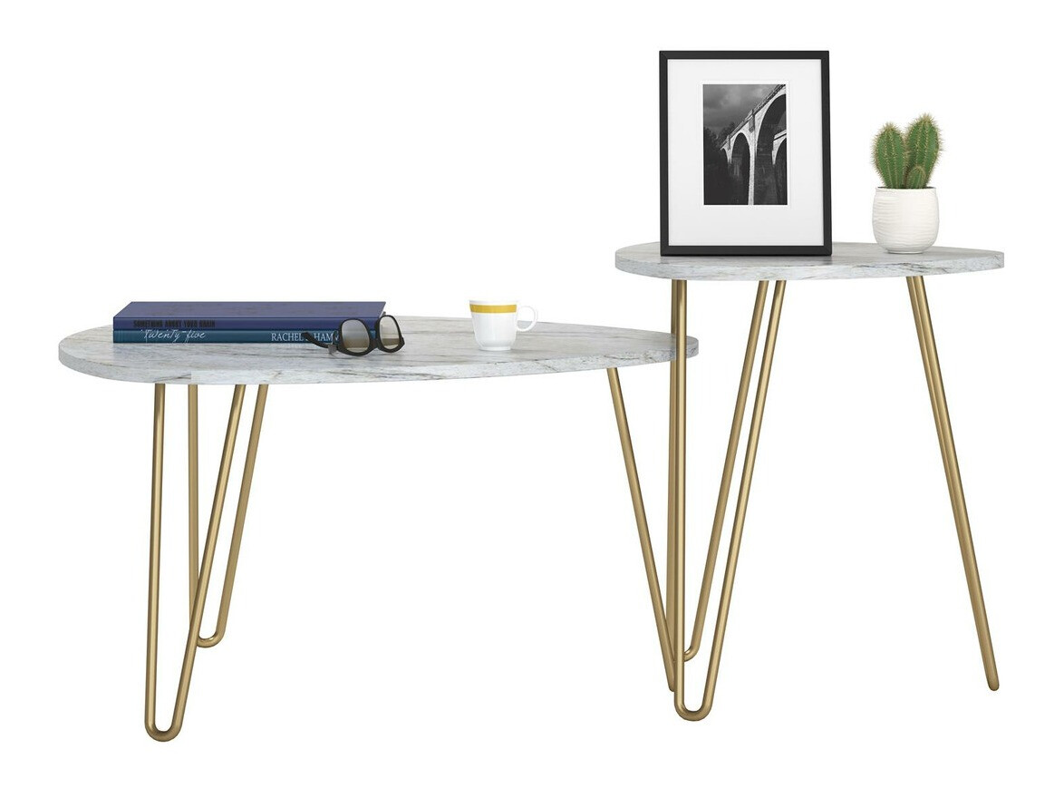 Diivanilaudade komplekt Tulsa 561 (Valge marmor + Kuldne)