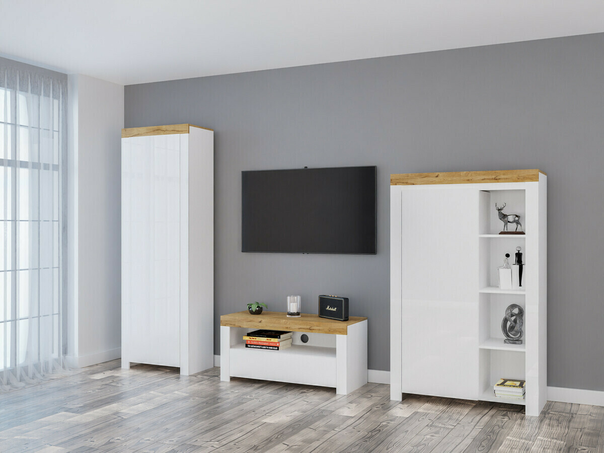 TV-alus Sonsoru 107 (Valge + Läikiv valge + Wotani tamm)