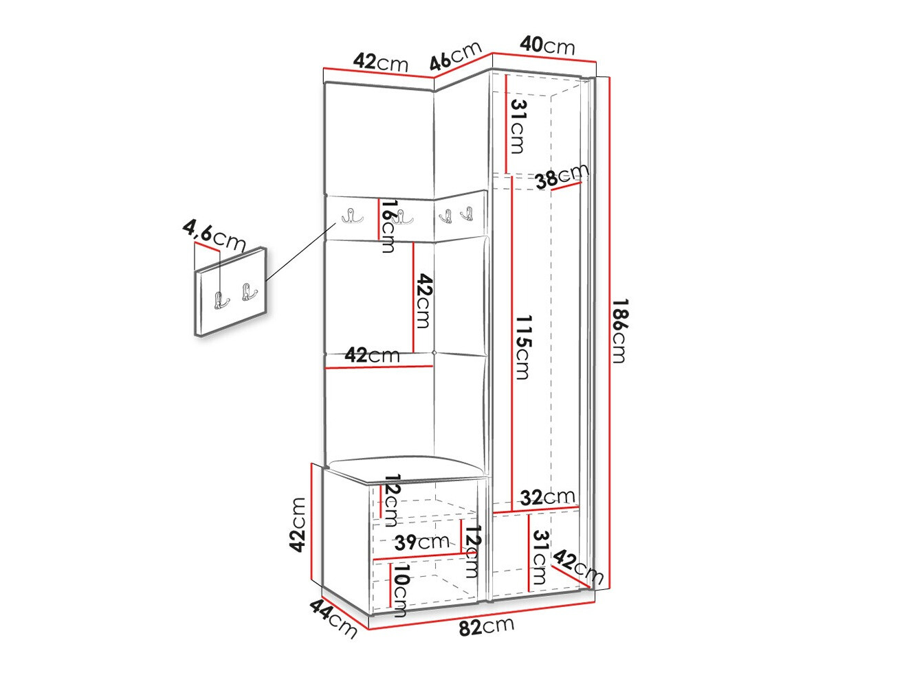 Esikukomplekt Hartford 354 (Artisan tamm + Must)
