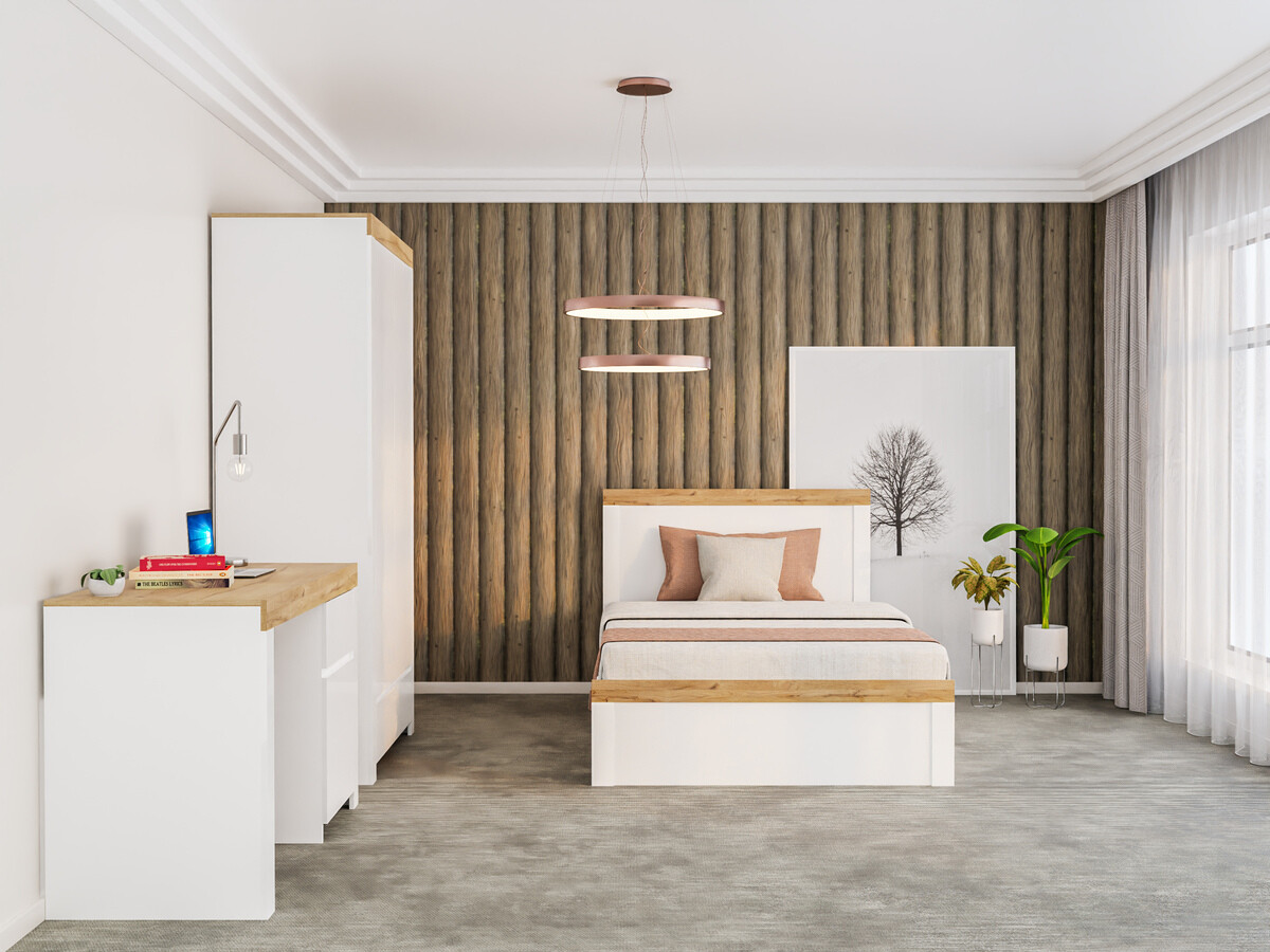 Voodi Sonsoru 115 (Valge + Läikiv valge + Wotani tamm)