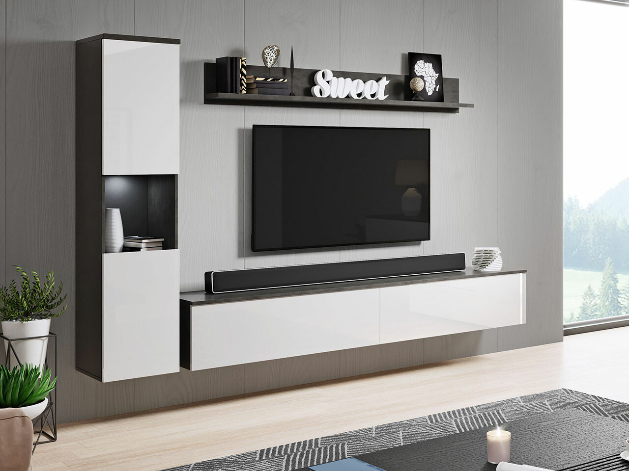 Elutoa komplekt Sarasota 130 (Tumehall + Läikiv valge)