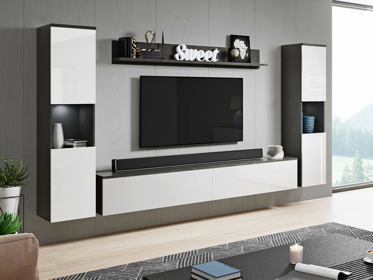 Elutoa komplekt Sarasota 131 (Tumehall + Läikiv valge)