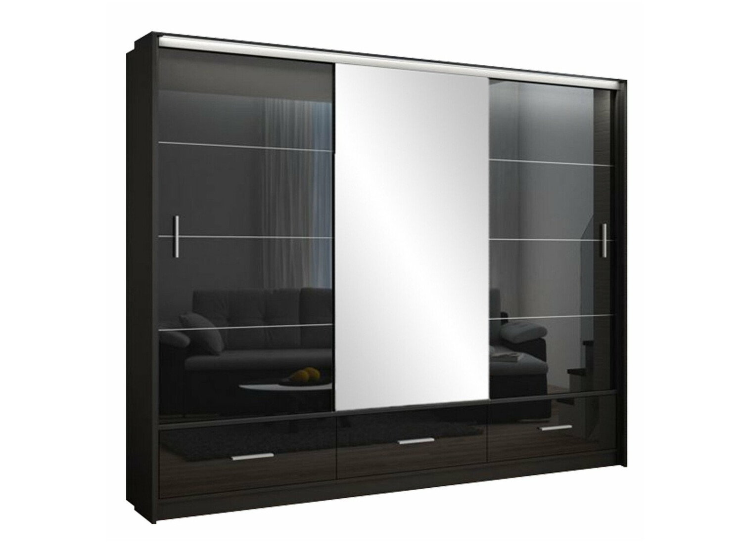 Riidekapp Honolulu 203 (Läikiv must + Must)