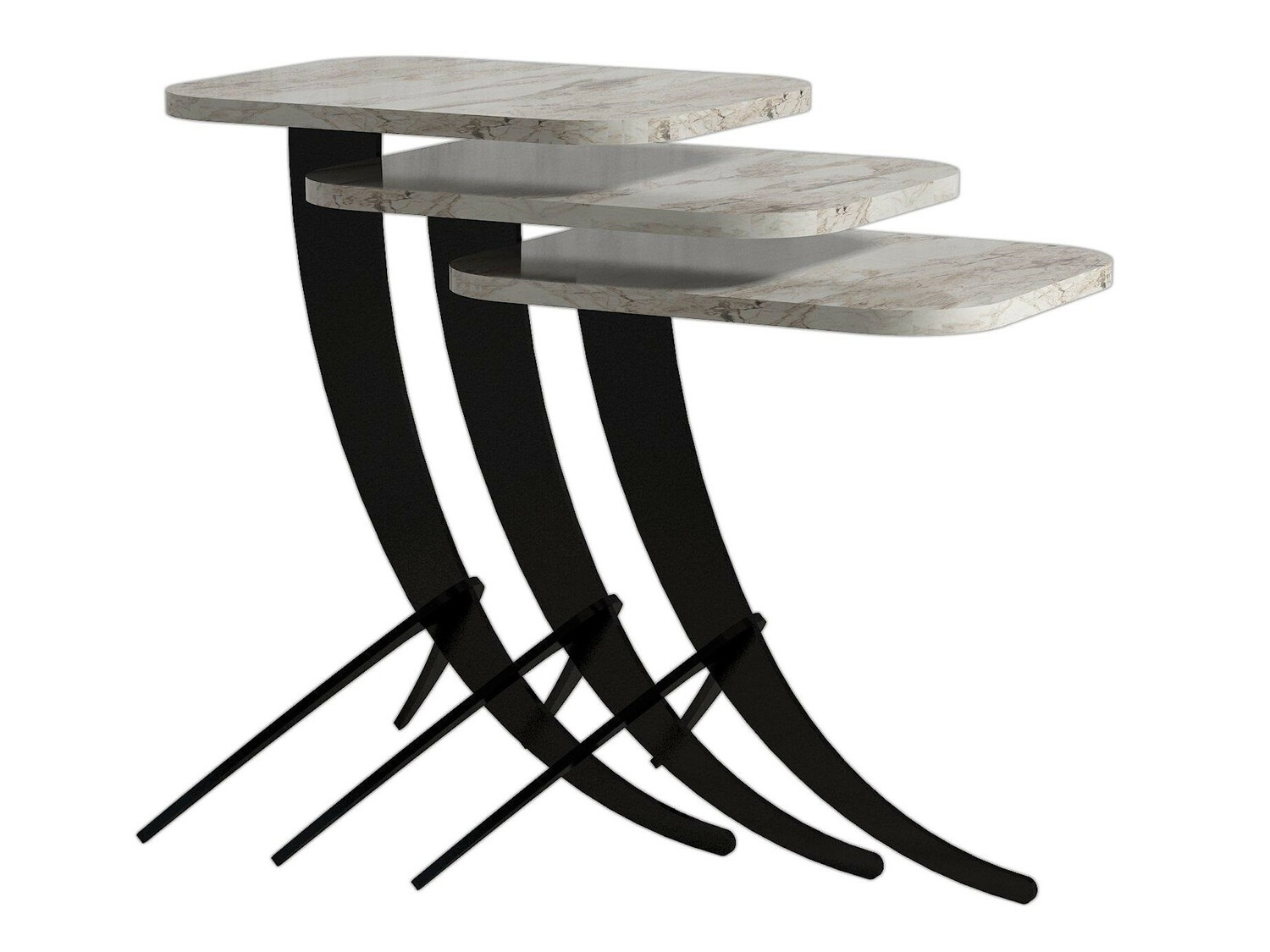 Kõrvallaudade komplekt Kailua 1622 (Valge marmor + Must)